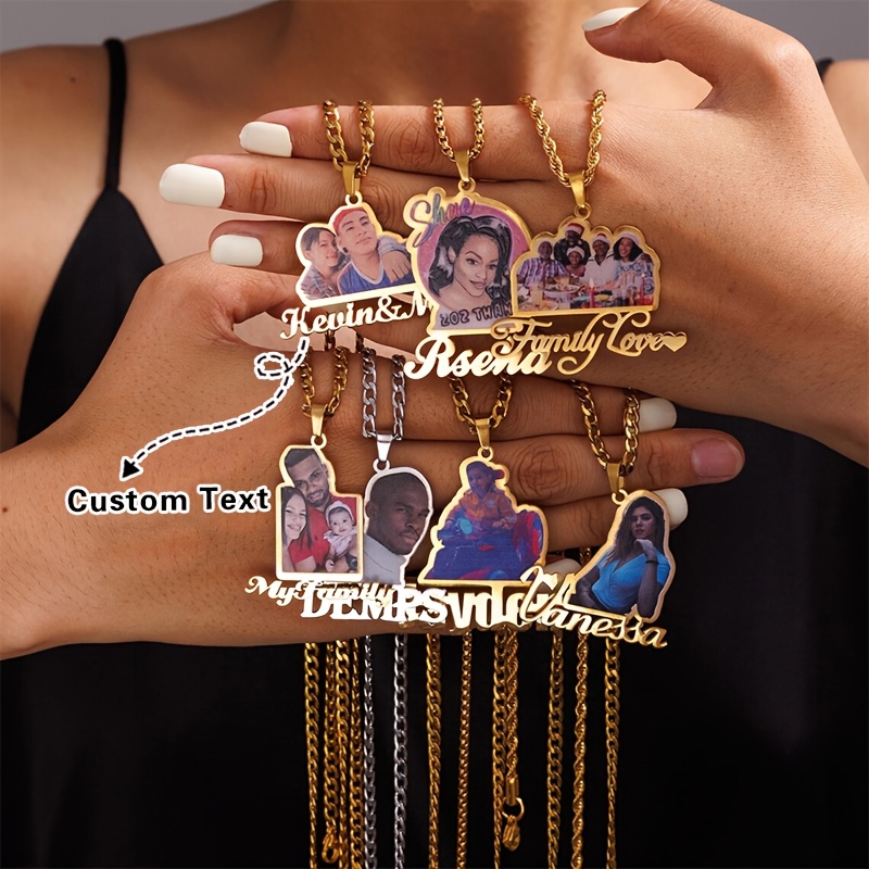 Custom Engraved Stainless Steel Name Necklace with Photo